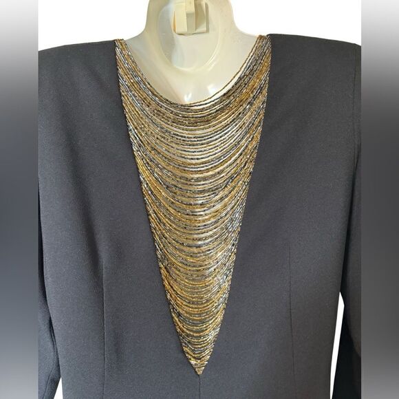Vintage Morton Myles for Neiman Marcus Black Wrap Beaded Back Dress - Picture 11 of 14